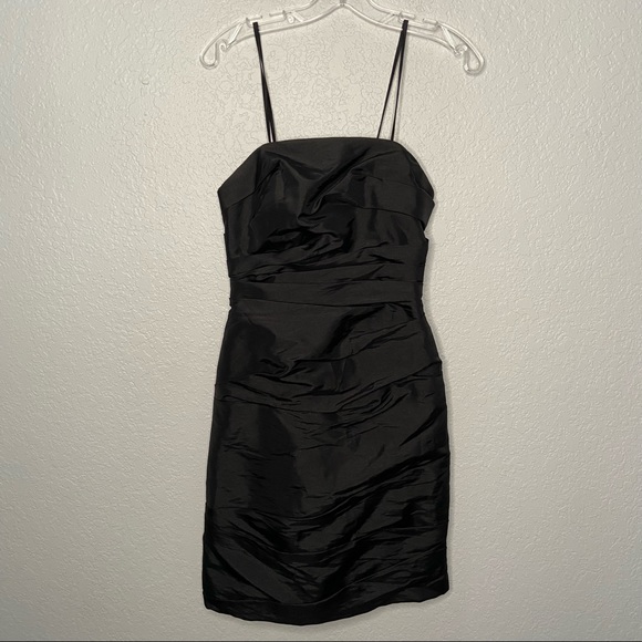 Watters Dresses & Skirts - WTOO By Watters Black Ruched Dress Taffeta Removable Spaghetti Strap Formal 4